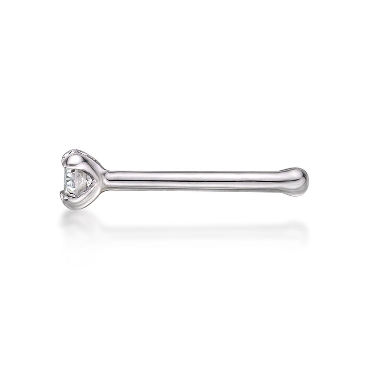 14K Gold Straight Bone Diamond Nose Stud - 22G