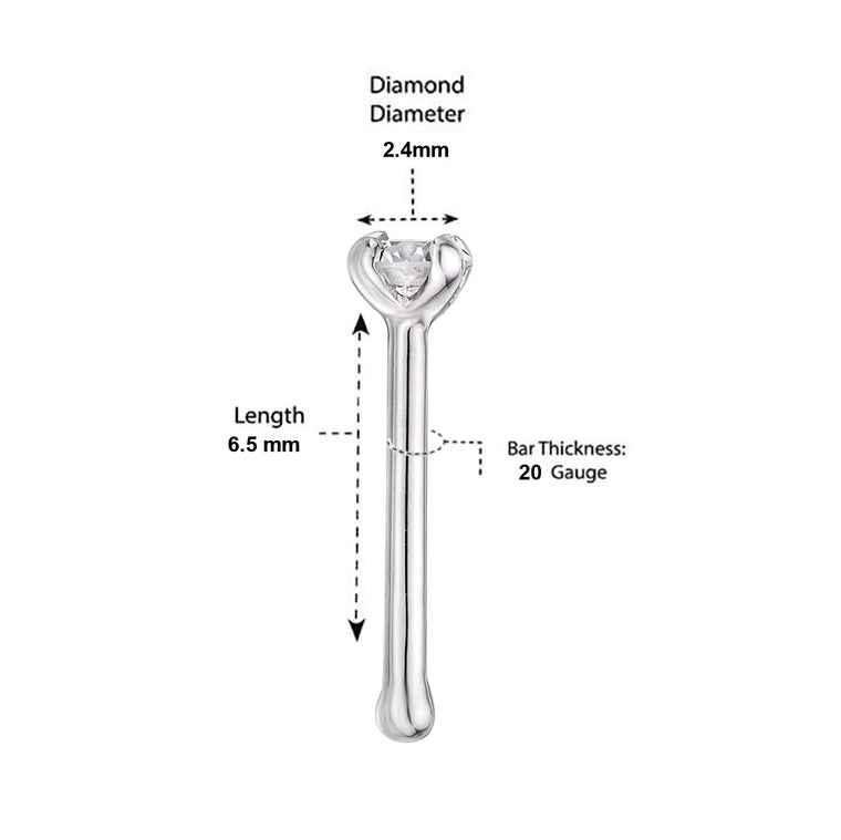 14K Gold Straight Bone Diamond Nose Stud - 22G