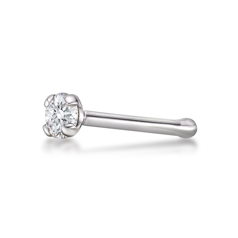 14K Gold Straight Bone Diamond Nose Stud - 22G