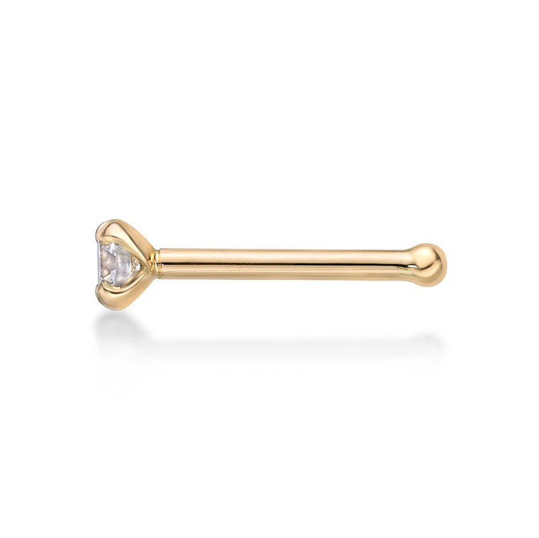 14K Gold Straight Bone Diamond Nose Stud - 22G