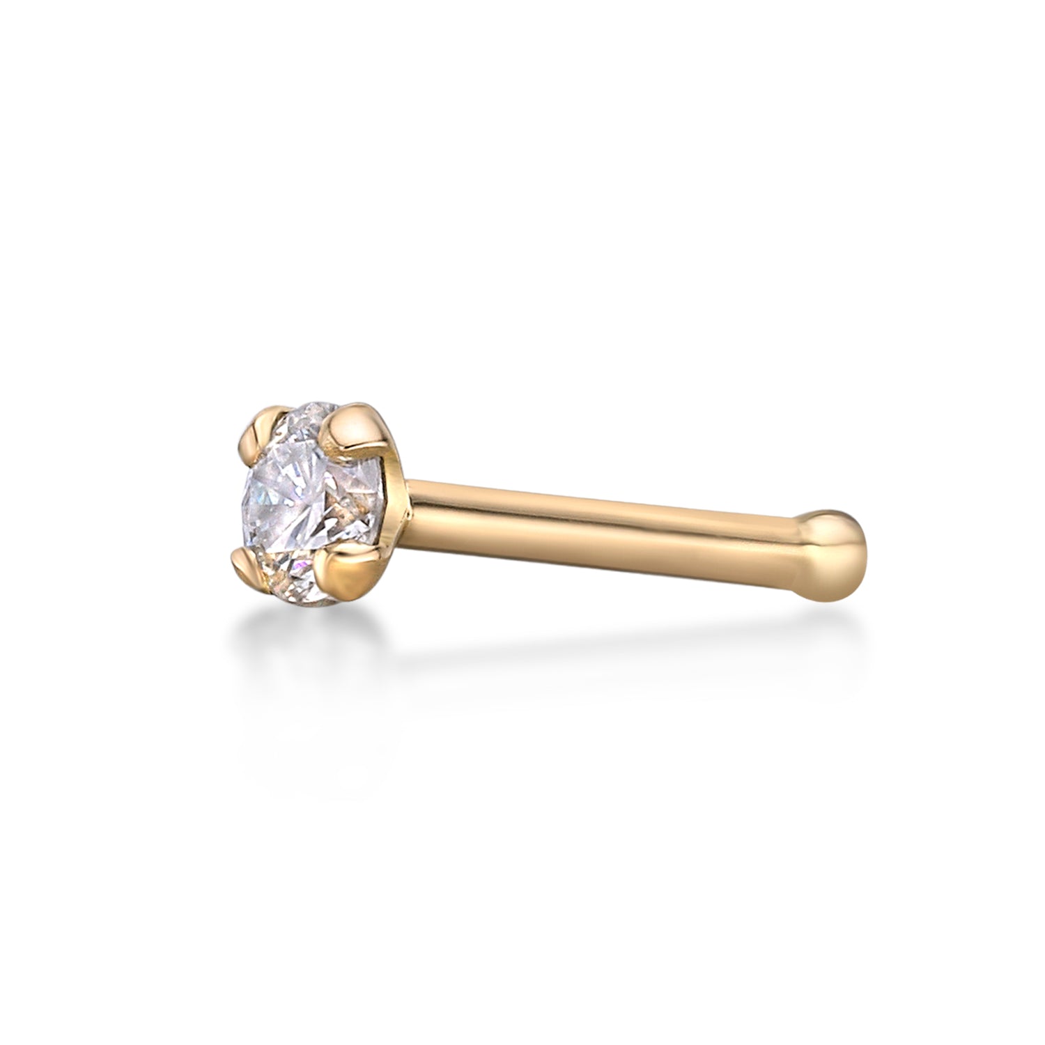 14K Gold Straight Bone Diamond Nose Stud - 22G