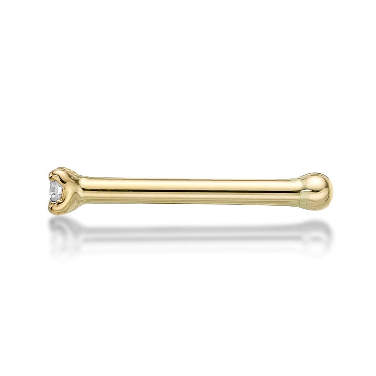 14K Gold Straight Bone Diamond Nose Stud - 22G