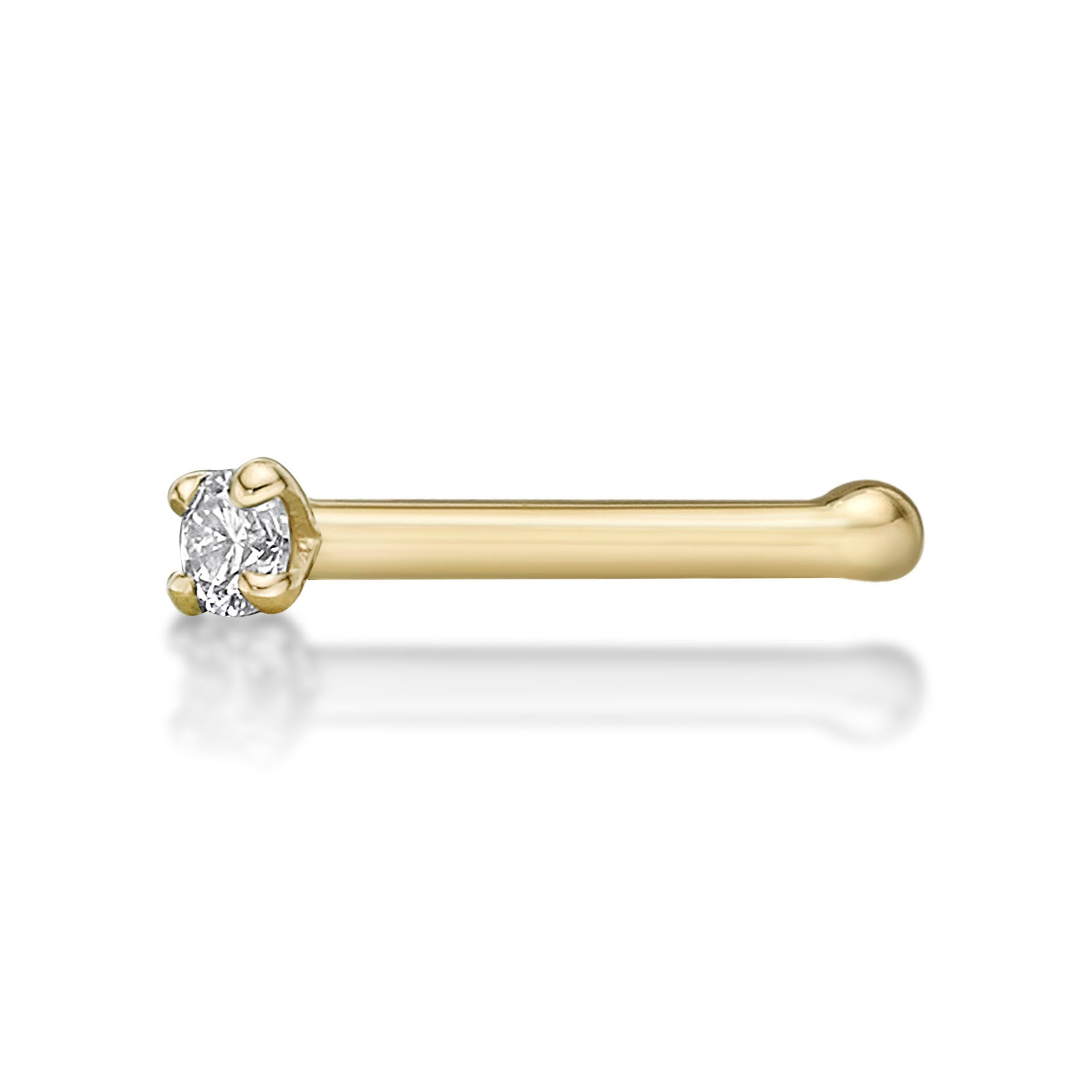 14K Gold Straight Bone Diamond Nose Stud - 22G