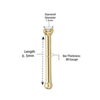 14K Gold Straight Bone Diamond Nose Stud - 22G