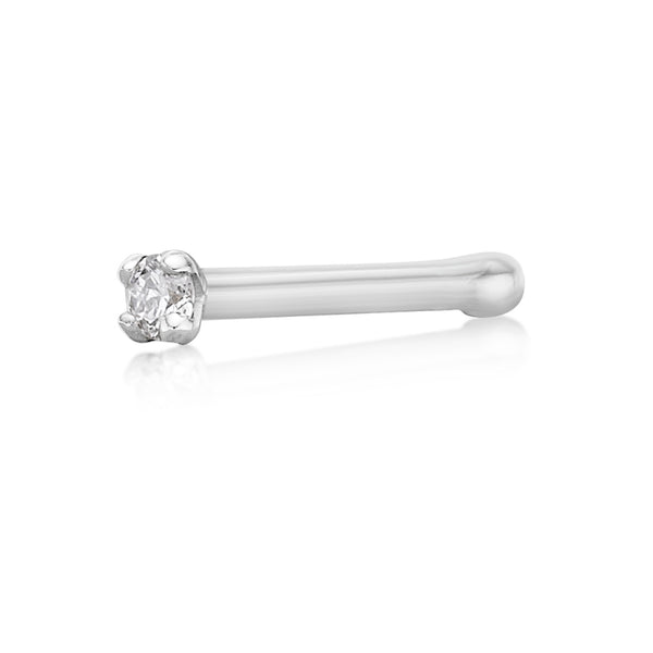 14K Gold Straight Bone Diamond Nose Stud - 22G