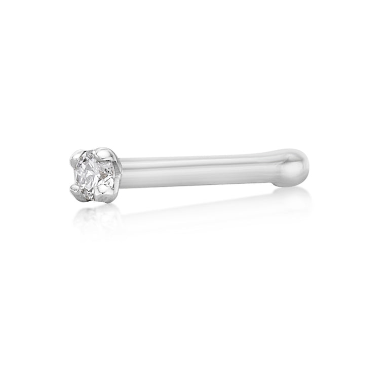 14K Gold Straight Bone Diamond Nose Stud - 22G