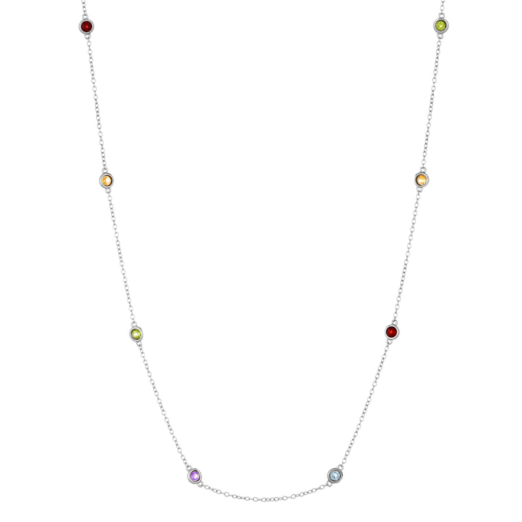 Birthstone Station Necklace in Sterling Silver