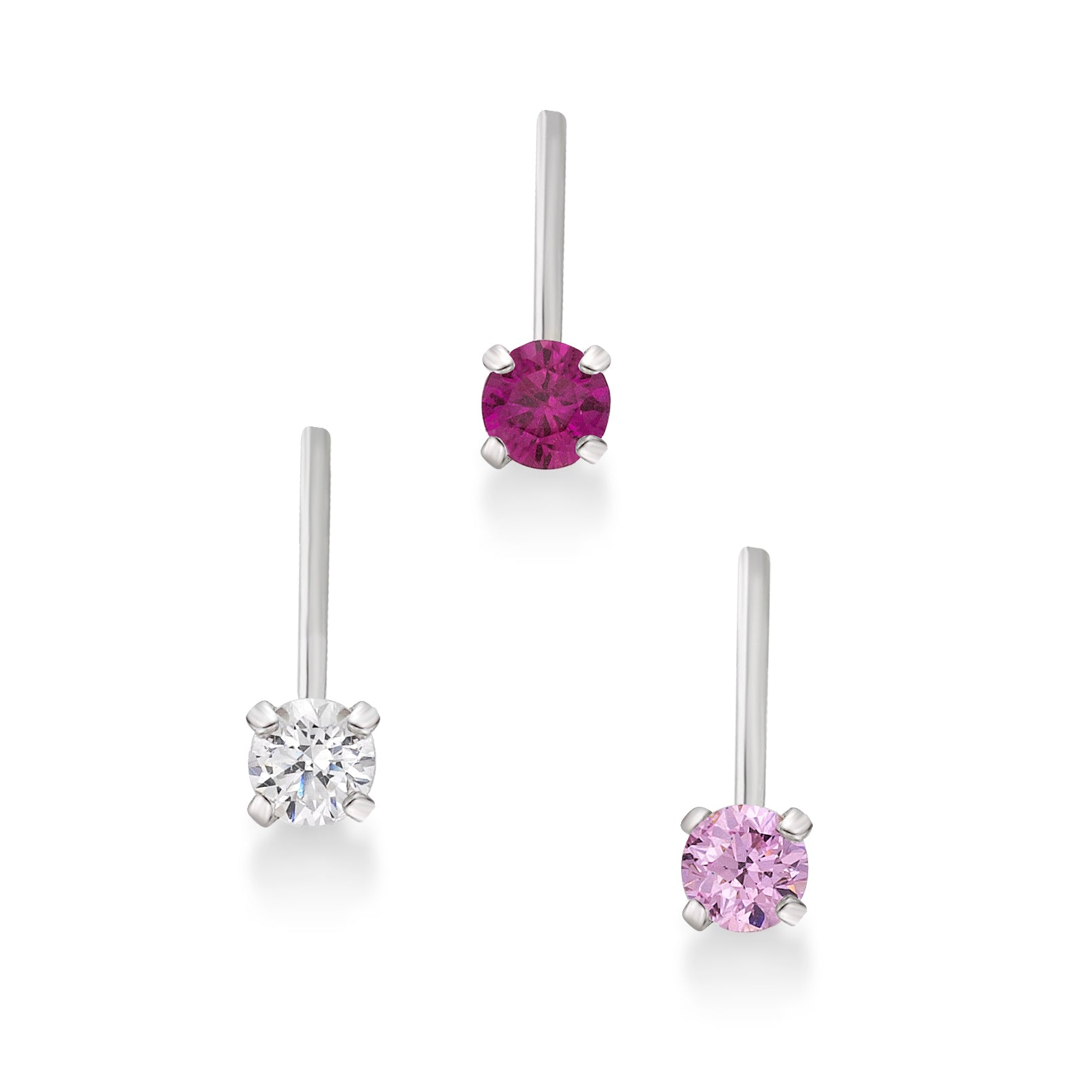 14K Gold L-Shaped Cubic Zirconia Nose Ring Set - 22G