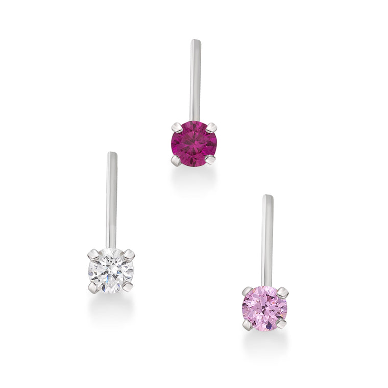 14K Gold L-Shaped Cubic Zirconia Nose Ring Set - 22G