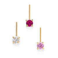 14K Gold L-Shaped Cubic Zirconia Nose Ring Set - 22G