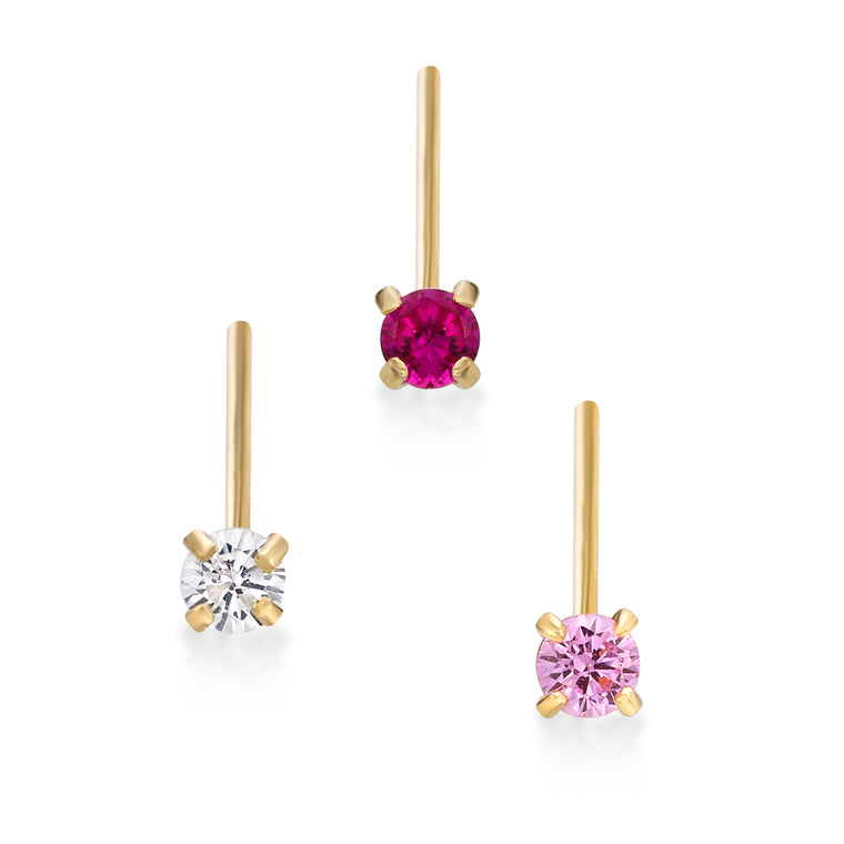 14K Gold L-Shaped Cubic Zirconia Nose Ring Set - 22G