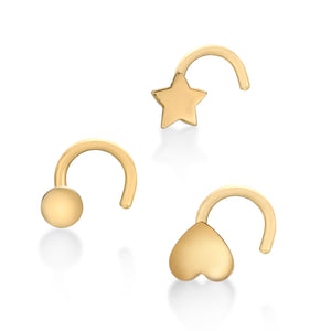 10K Yellow Gold Nose Ring Starter Set - 22G