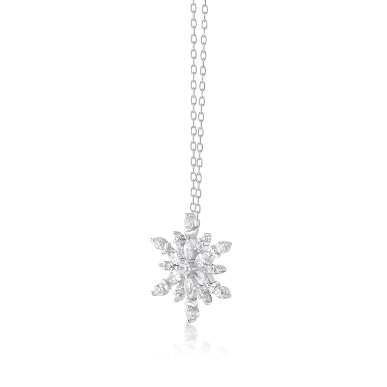 Cubic Zirconia Snowflake Pendant in Sterling Silver, 18"