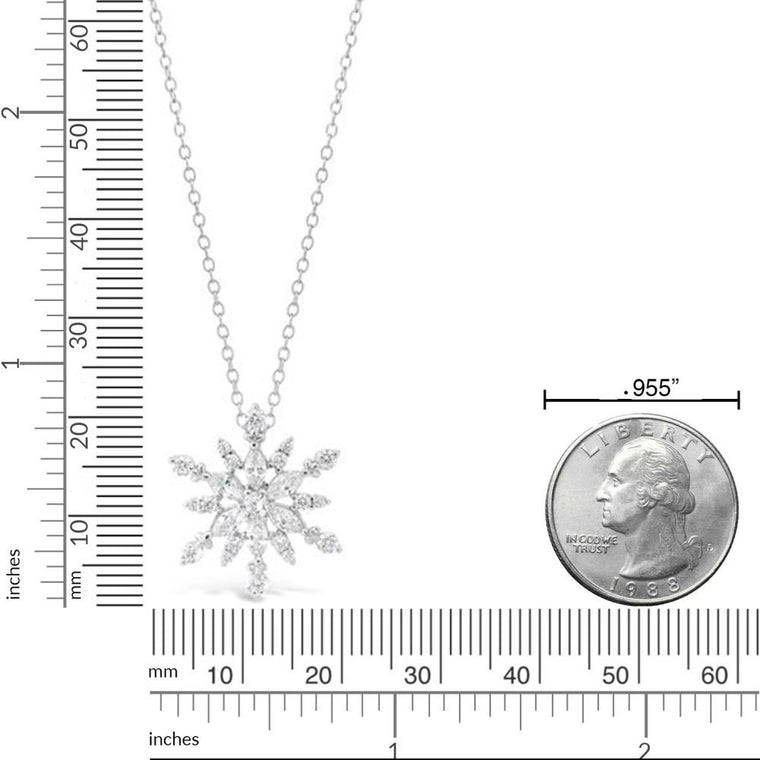 Cubic Zirconia Snowflake Pendant in Sterling Silver, 18"