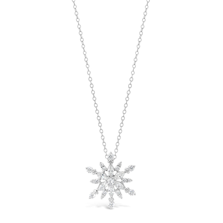 Cubic Zirconia Snowflake Pendant in Sterling Silver, 18"
