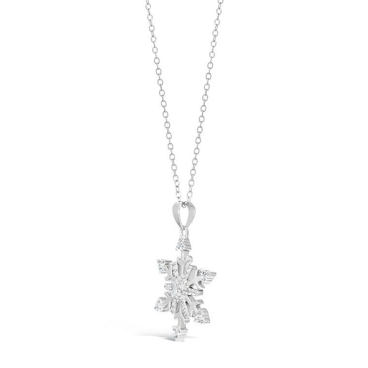 Cubic Zirconia Snowflake Pendant in Sterling Silver, 18"