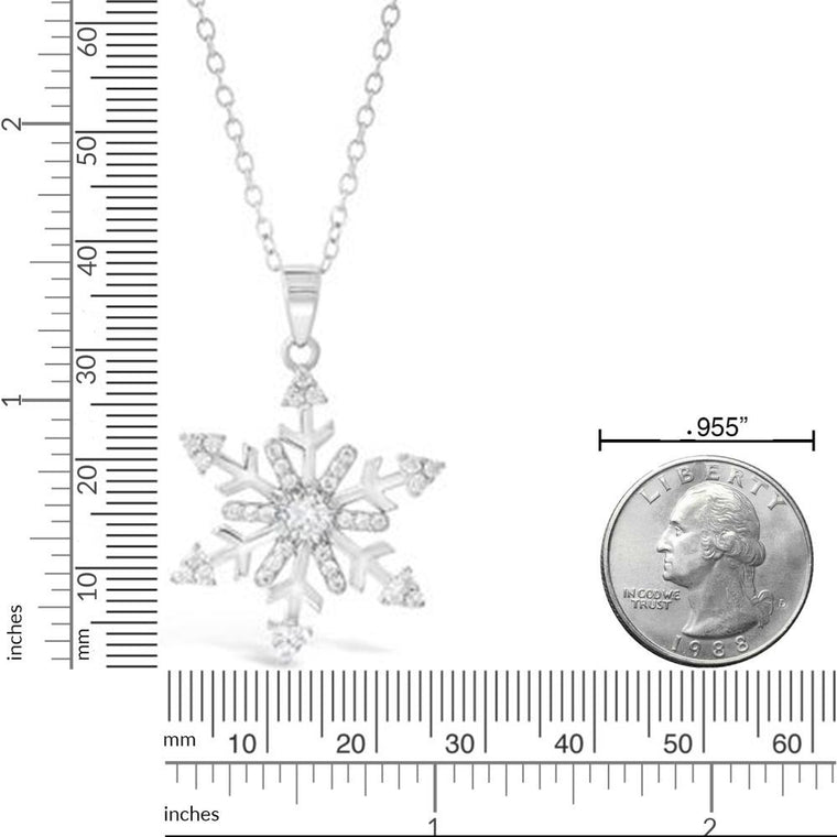 Cubic Zirconia Snowflake Pendant in Sterling Silver, 18"