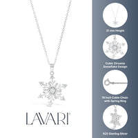 Cubic Zirconia Snowflake Pendant in Sterling Silver, 18"
