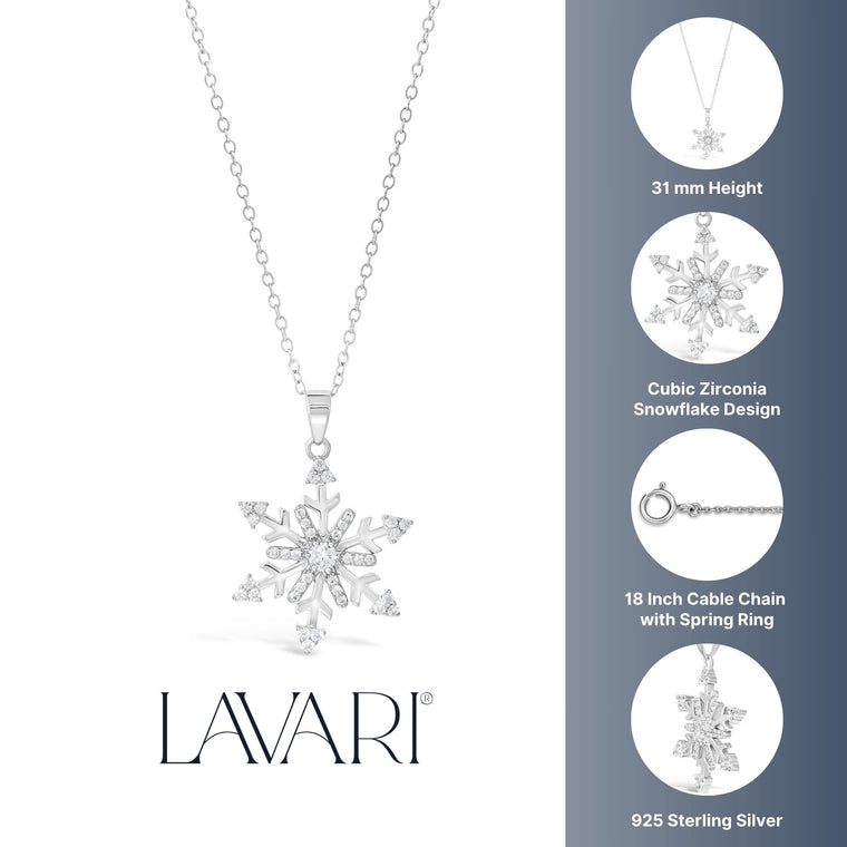 Cubic Zirconia Snowflake Pendant in Sterling Silver, 18"