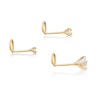 14K Gold Screw Cubic Zirconia Nose Ring Set - 22G