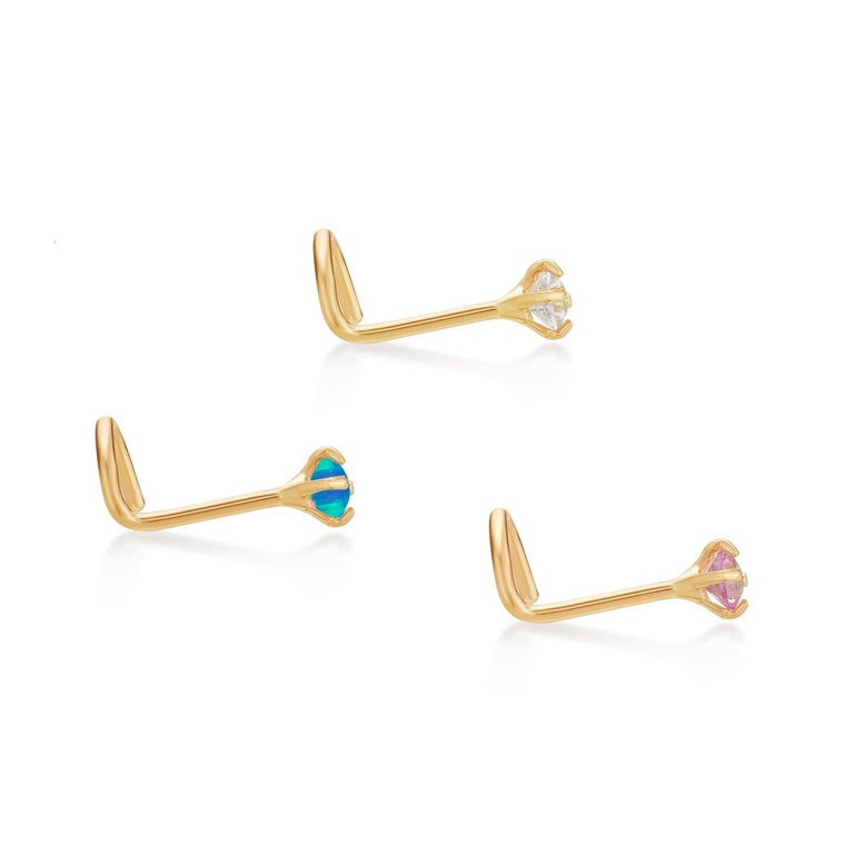 14K Gold Screw Cubic Zirconia Nose Ring Set - 22G