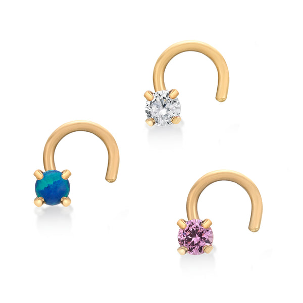 14K Gold Screw Cubic Zirconia Nose Ring Set - 22G