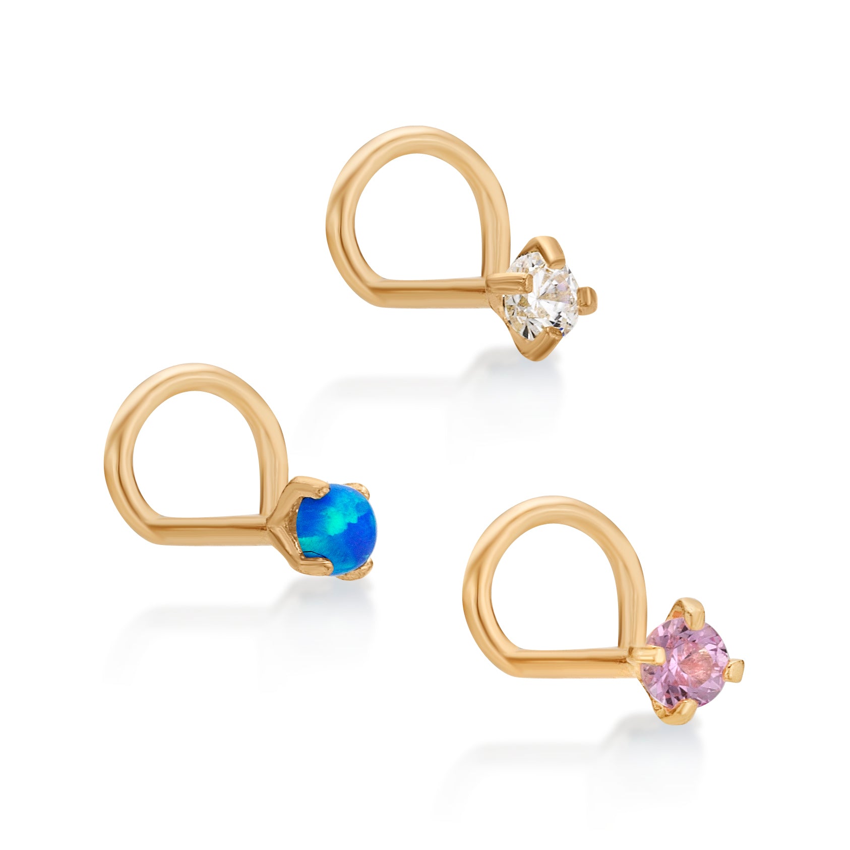 14K Gold Screw Cubic Zirconia Nose Ring Set - 22G