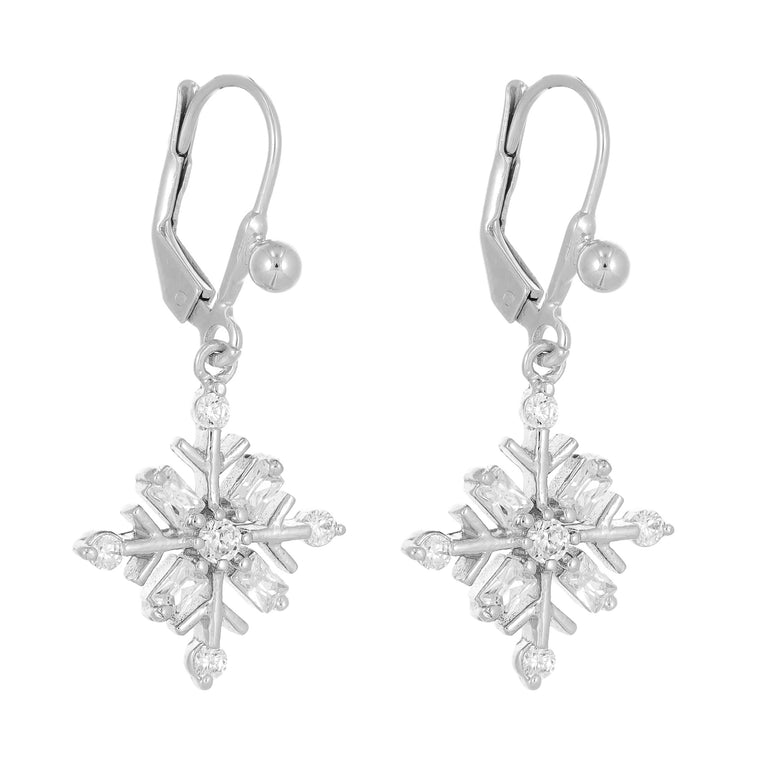 Cubic Zirconia Snowflake Leaverback Earring in Sterling Silver