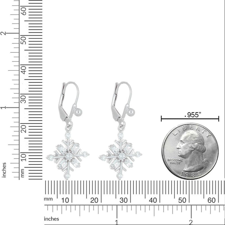 Cubic Zirconia Snowflake Leaverback Earring in Sterling Silver