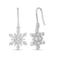 Cubic Zirconia Snowflake Fishhook Earring in Sterling Silver