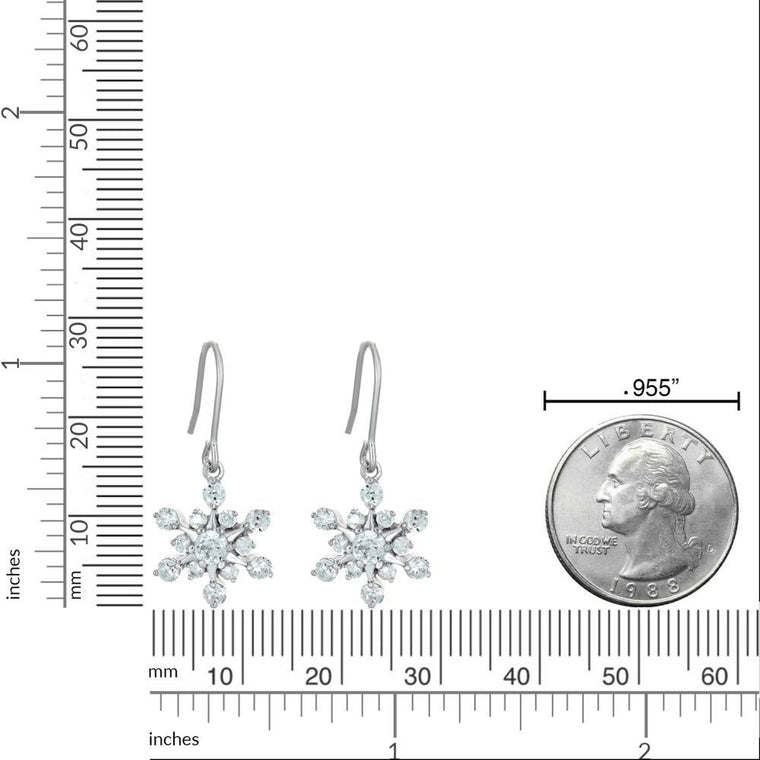 Cubic Zirconia Snowflake Fishhook Earring in Sterling Silver
