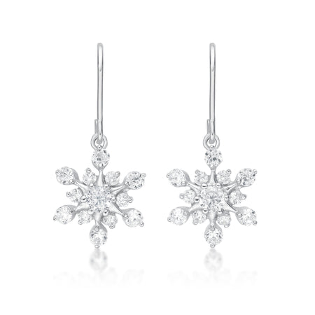 Cubic Zirconia Snowflake Fishhook Earring in Sterling Silver