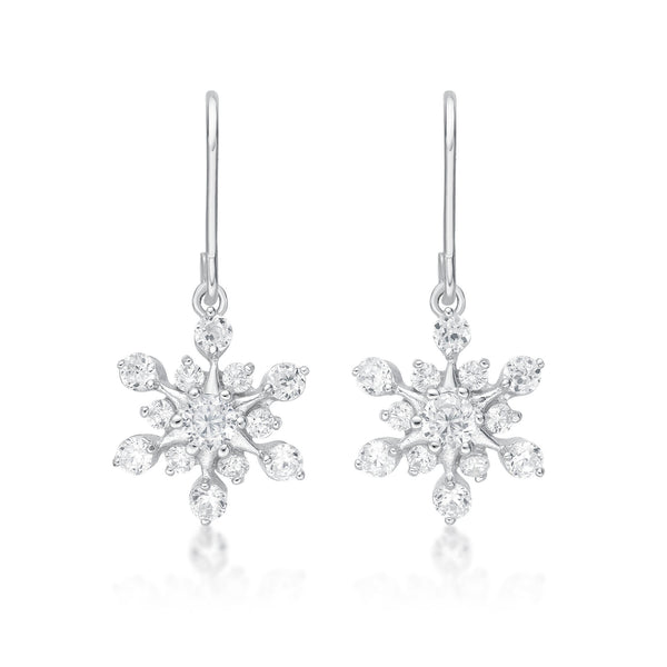 Cubic Zirconia Snowflake Fishhook Earring in Sterling Silver
