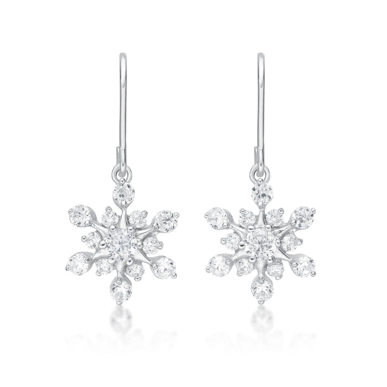 Cubic Zirconia Snowflake Fishhook Earring in Sterling Silver