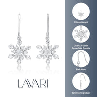 Cubic Zirconia Snowflake Fishhook Earring in Sterling Silver