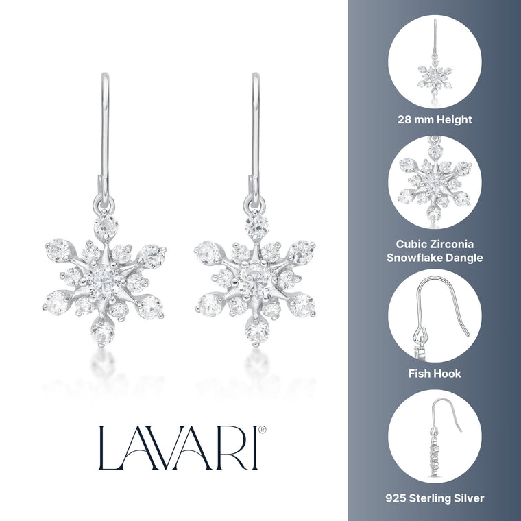Cubic Zirconia Snowflake Fishhook Earring in Sterling Silver