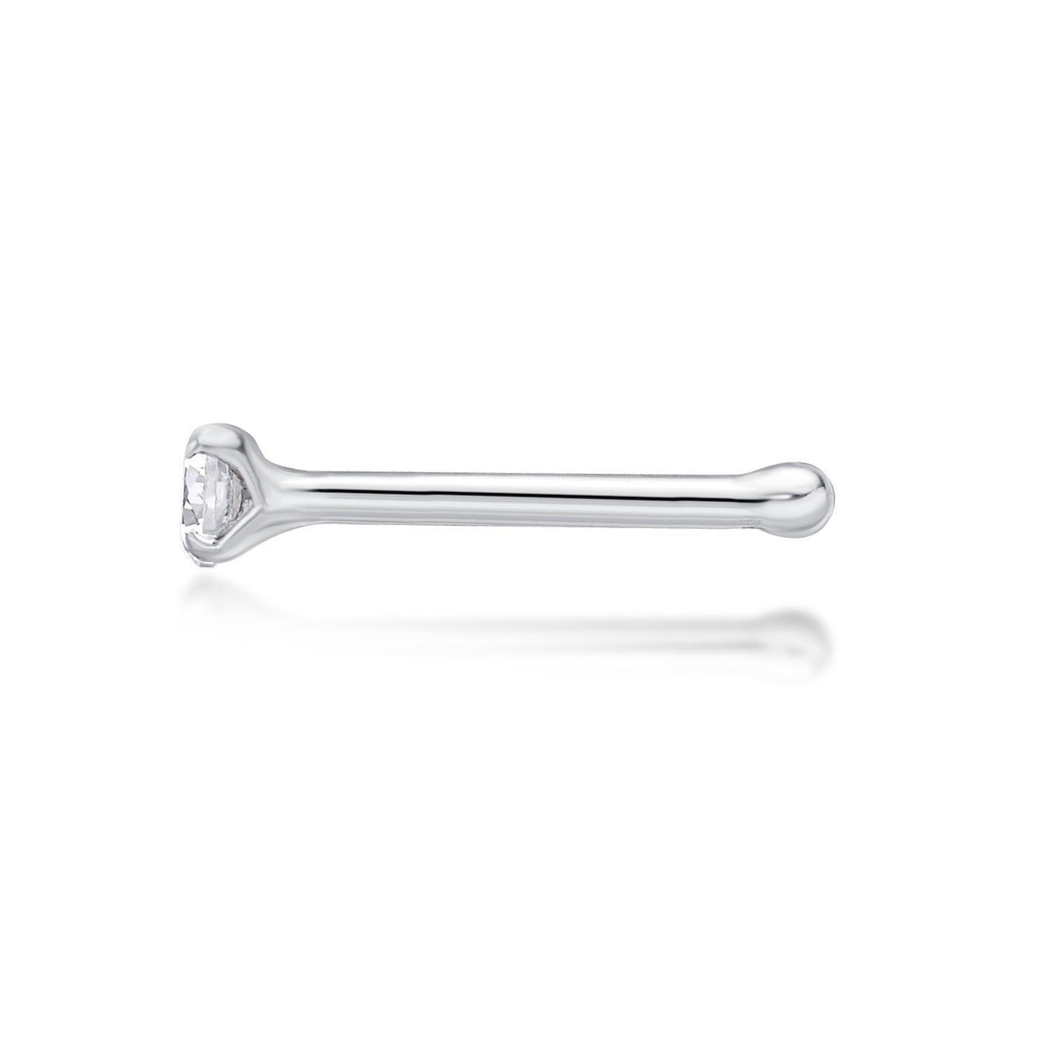 14K Gold Straight Bone Cubic Zirconia Nose Stud - 22G