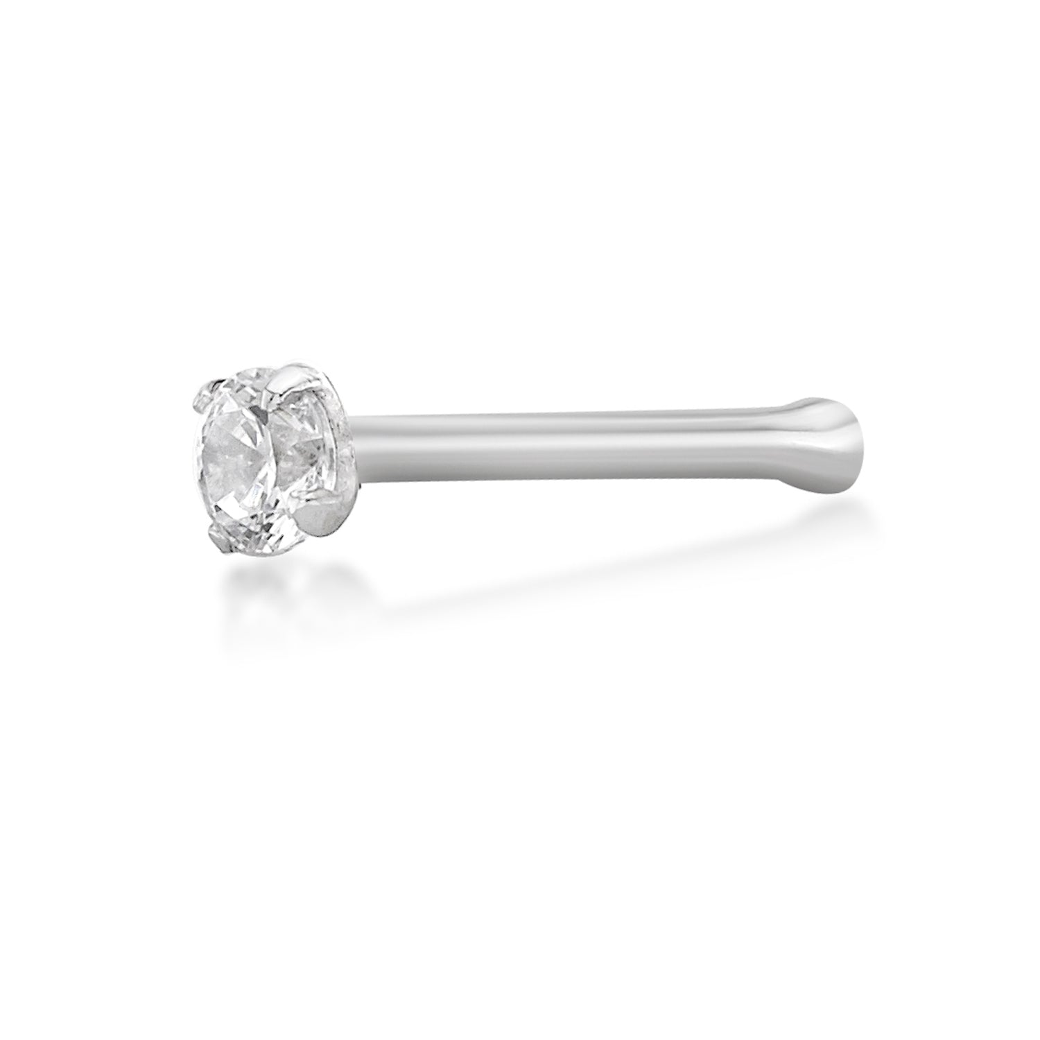 14K Gold Straight Bone Cubic Zirconia Nose Stud - 22G