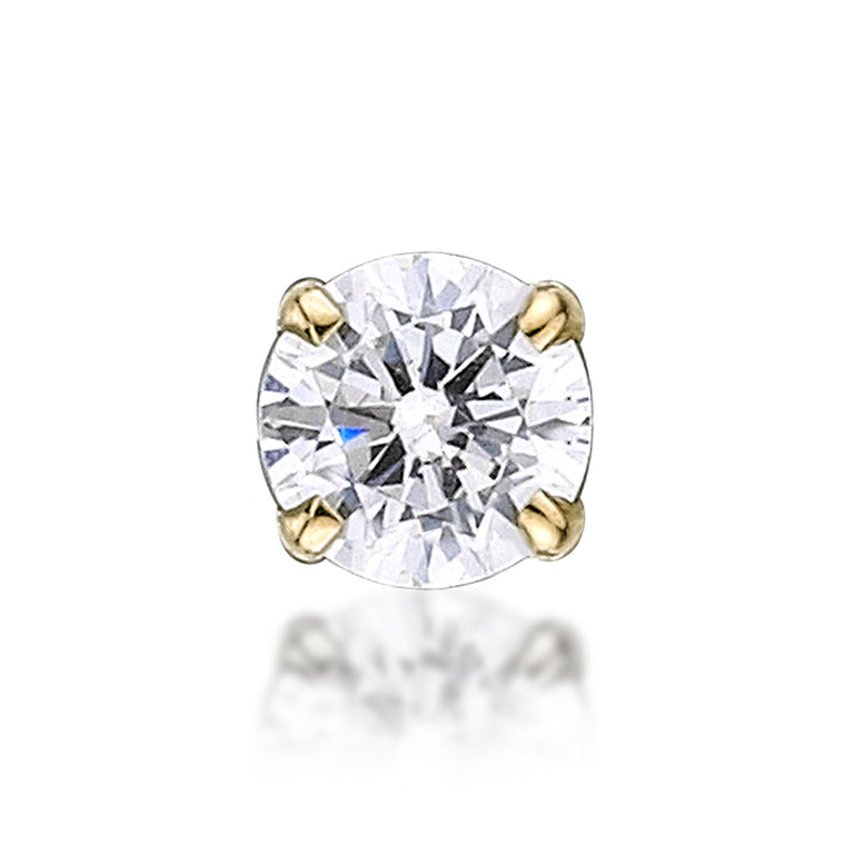 14K Gold Straight Bone Cubic Zirconia Nose Stud - 22G