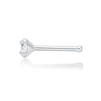 14K Gold Straight Bone Cubic Zirconia Nose Stud - 22G
