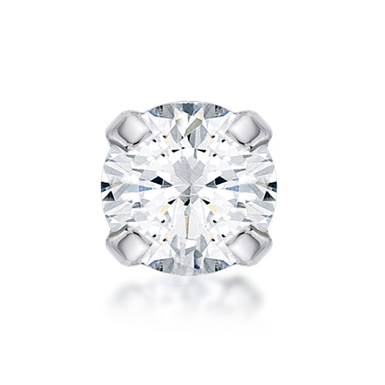 14K Gold Straight Bone Cubic Zirconia Nose Stud - 22G