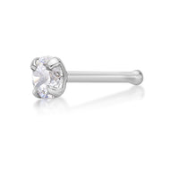 14K Gold Straight Bone Cubic Zirconia Nose Stud - 22G