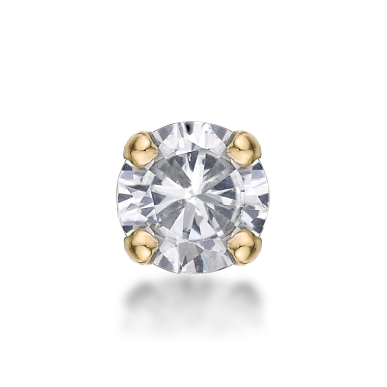 14K Gold Straight Bone Cubic Zirconia Nose Stud - 22G