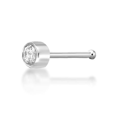 14K Gold Bezel Set Cubic Zirconia Nose Stud - 22G
