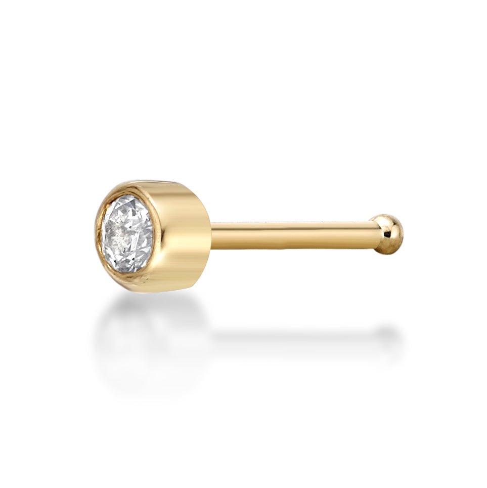 14K Gold Bezel Set Cubic Zirconia Nose Stud - 22G