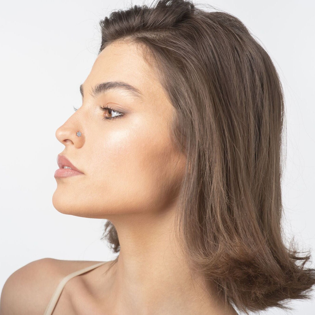 14K Gold Flower Cubic Zirconia Nose Stud - 22G