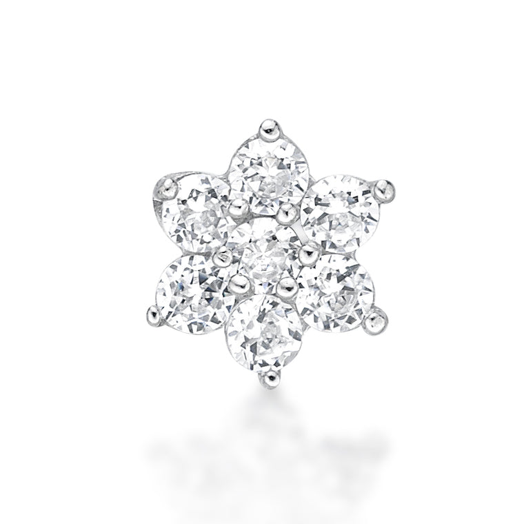 14K Gold Flower Cubic Zirconia Nose Stud - 22G
