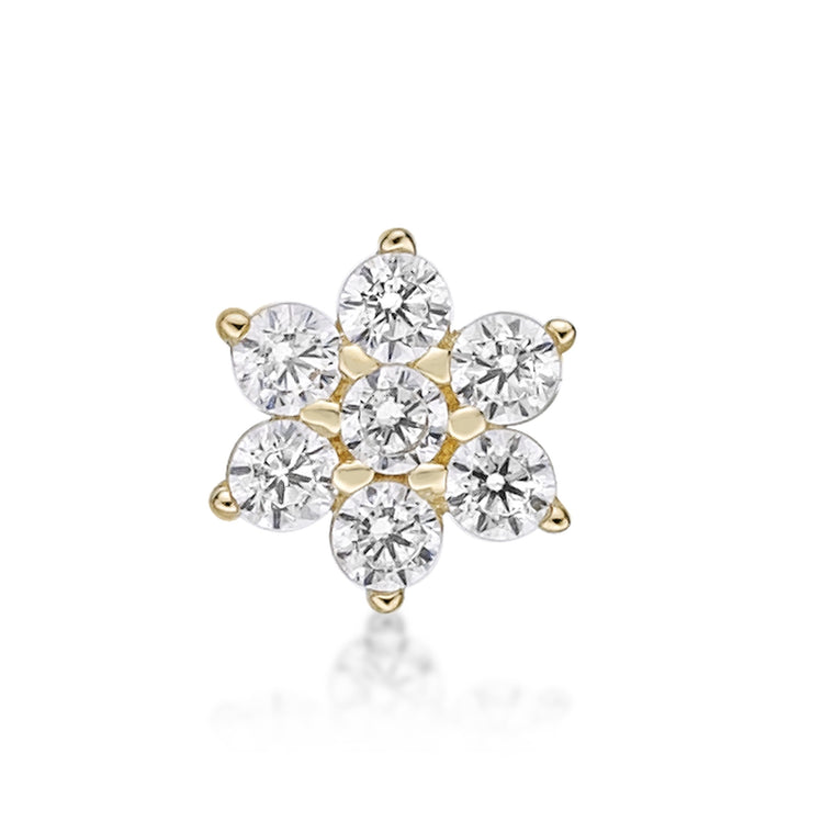 14K Gold Flower Cubic Zirconia Nose Stud - 22G