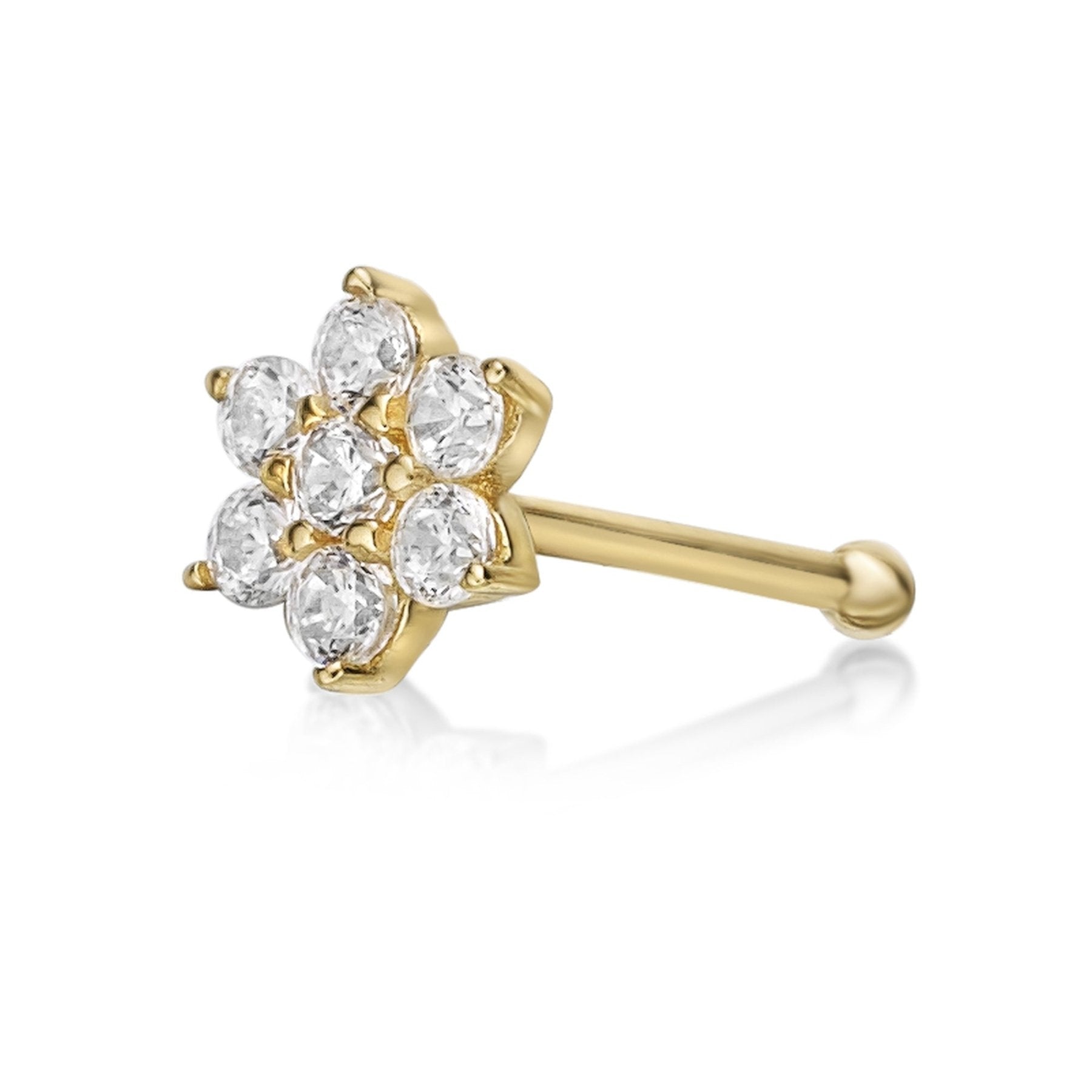 14K Gold Flower Cubic Zirconia Nose Stud - 22G