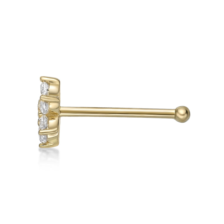 14K Gold Flower Cubic Zirconia Nose Stud - 22G